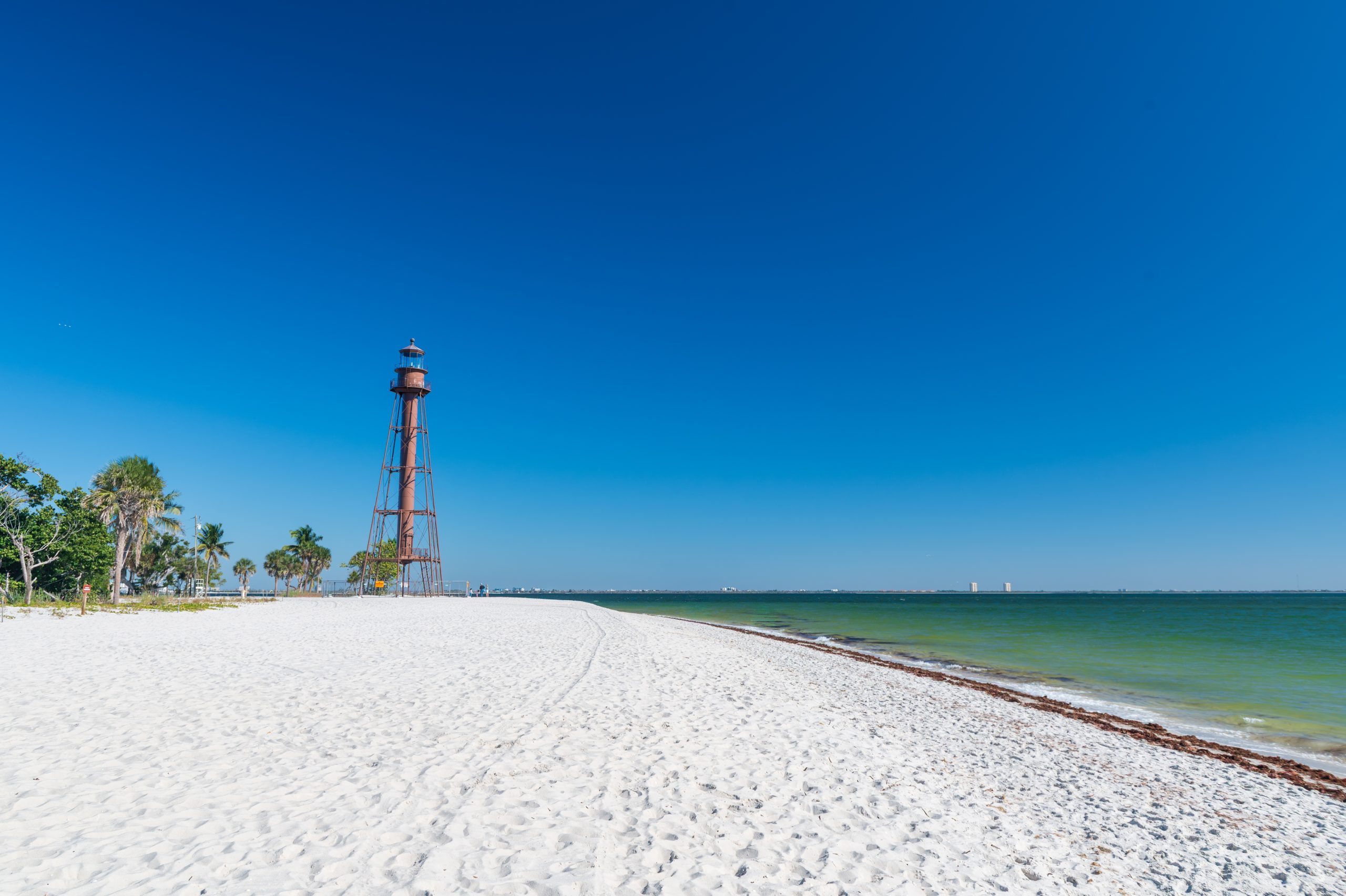 The historic Sanibel Lighthouse on the beach, one of the top Sanibel Island attractions near Laguna Caribe in Fort Myers
